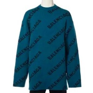 Balenciaga Teal Logo Crewneck Sweater